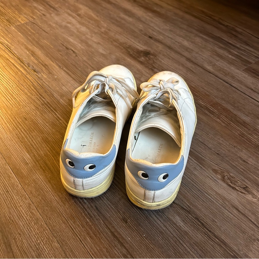 Anya Hindmarch White and Blue Leather Eyes Sneakers